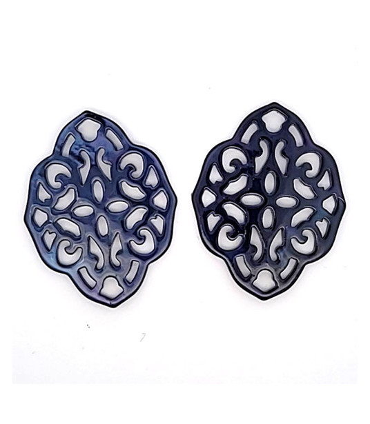 Ear pendant mother-of-pearl ornamental, dark blue  - 1