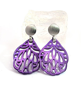 Ear pendant mother-of-pearl leaf small, violet  - 1