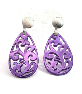 Ear pendant mother-of-pearl drop, violet  - 1