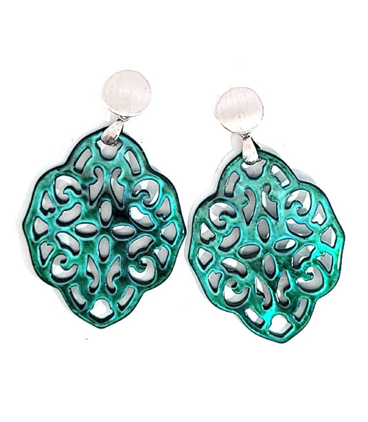 Ear pendant mother-of-pearl ornamental, emerald green  - 1