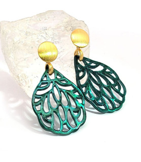 Ear pendant mother-of-pearl leaf small, emerald green  - 1