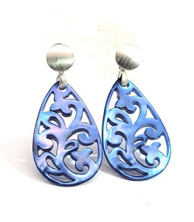 Ear pendant mother-of-pearl drops, blue  - 1