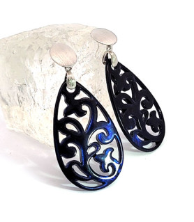 Ear pendant mother-of-pearl drops, dark blue  - 1