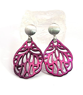 Ear pendant mother-of-pearl leaf small, purple  - 1