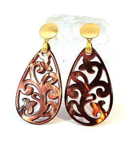 Ear pendant mother-of-pearl drops, brown  - 1