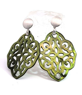 Ear pendant mother-of-pearl ornamental, olive green  - 1