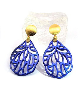 Ear pendant mother-of-pearl leaf small, azure blue  - 1