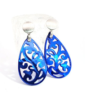 Ear pendant mother-of-pearl drop, azure blue  - 1