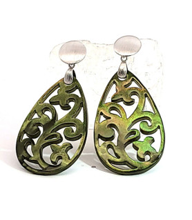 Ear pendant mother-of-pearl drops, olive green  - 1
