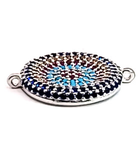 Round silver element rhodium-plated with zirconia and glass stones  - 1