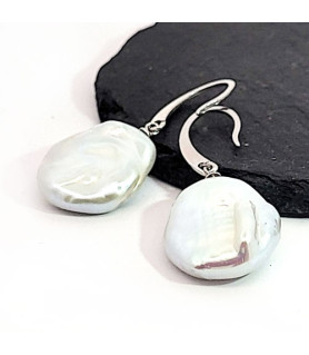 Pearl earrings Big Baroque silver rhodium  - 1