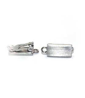Ohrclipspatent rechteckig, Silber rhodiniert matt Steindesign - 1