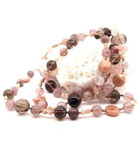 Design gemstone necklace moonstone & smoky quartz long Steindesign - 2