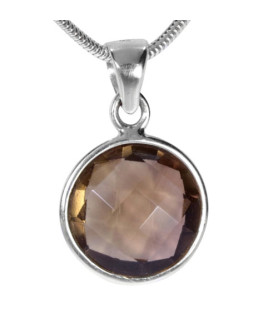 Smoky quartz gemstone pendant round faceted Steindesign - 1