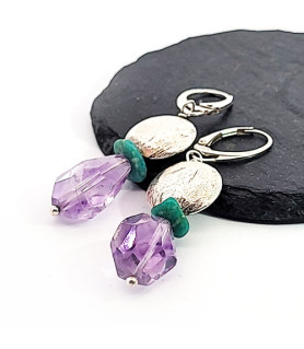 Ohrhänger Amethyst mit Amazonit  - 1