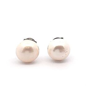 Ohrstecker Perle weiß Button 8 mm  - 1
