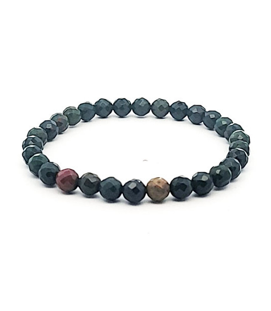 Heliotrope (blood jasper) bead bracelet 6 mm faceted  - 1