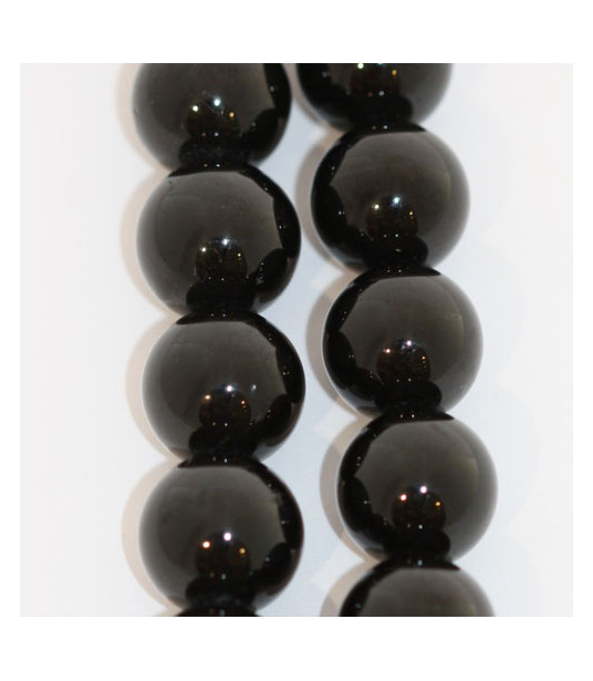 Turmalin schwarz, Kugelstrang 10 mm - 1 Turmalin schwarz, Kugelstrang 10 mm - 1