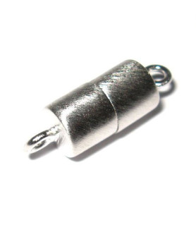magnetic cylinder clasp 10mm, silver rhodium plated satin  - 1